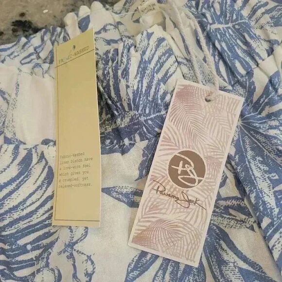 Panama Jack Women's White & Navy Linen/Lyocell Pull Up Shorts w Elastic Waist & - Picture 10 of 12